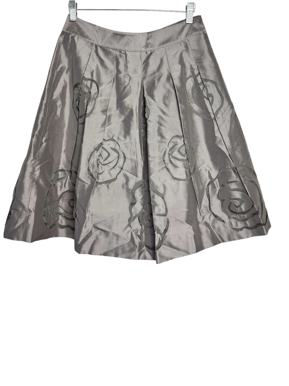 INC International Concepts Silver Gray Silk Skirt Floral Laser Cut Detail Size 6
